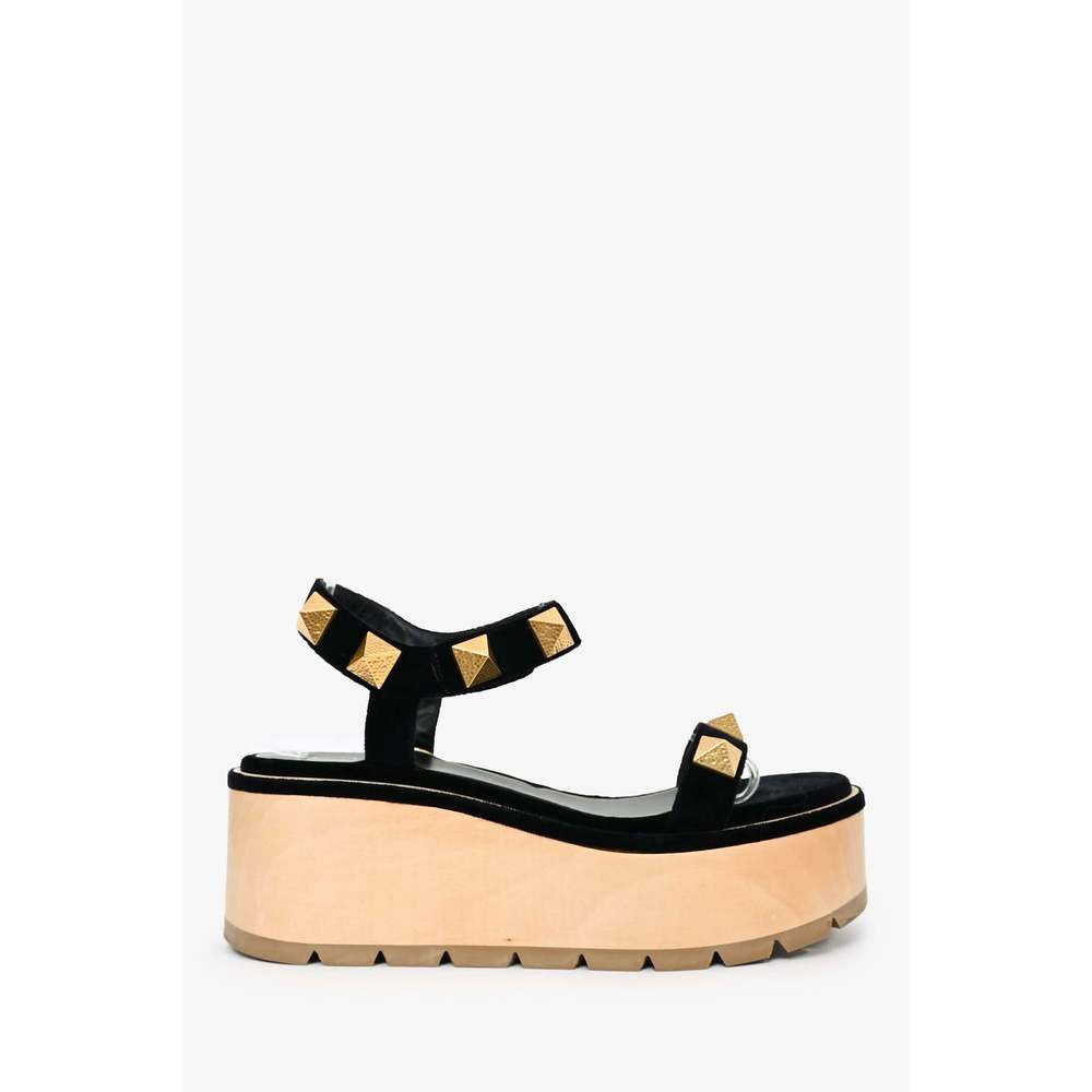 Valentino Black/Gold Velvet 'Roman Stud' Platform Sandals Size 40